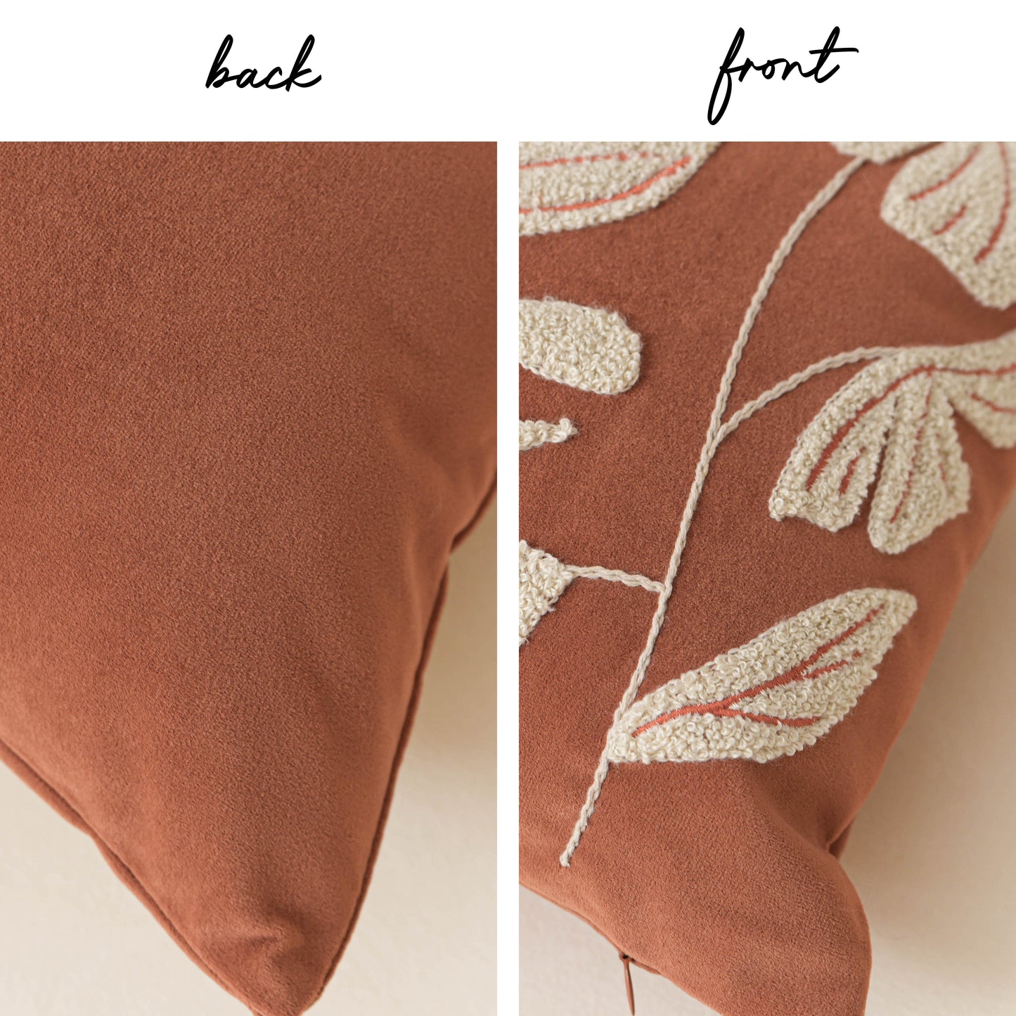 Velvet Soft Brick Red Flower Pattern Throw Pillow Cover