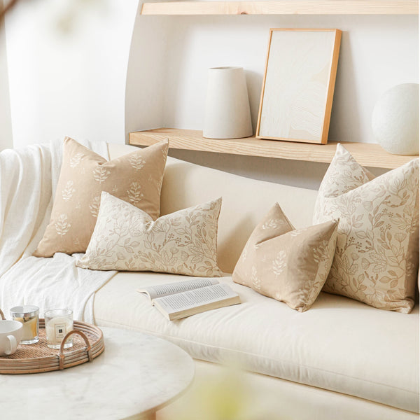 Ivyland Floral Beige Cotton Throw Pillow 18x18 20x20 22x22