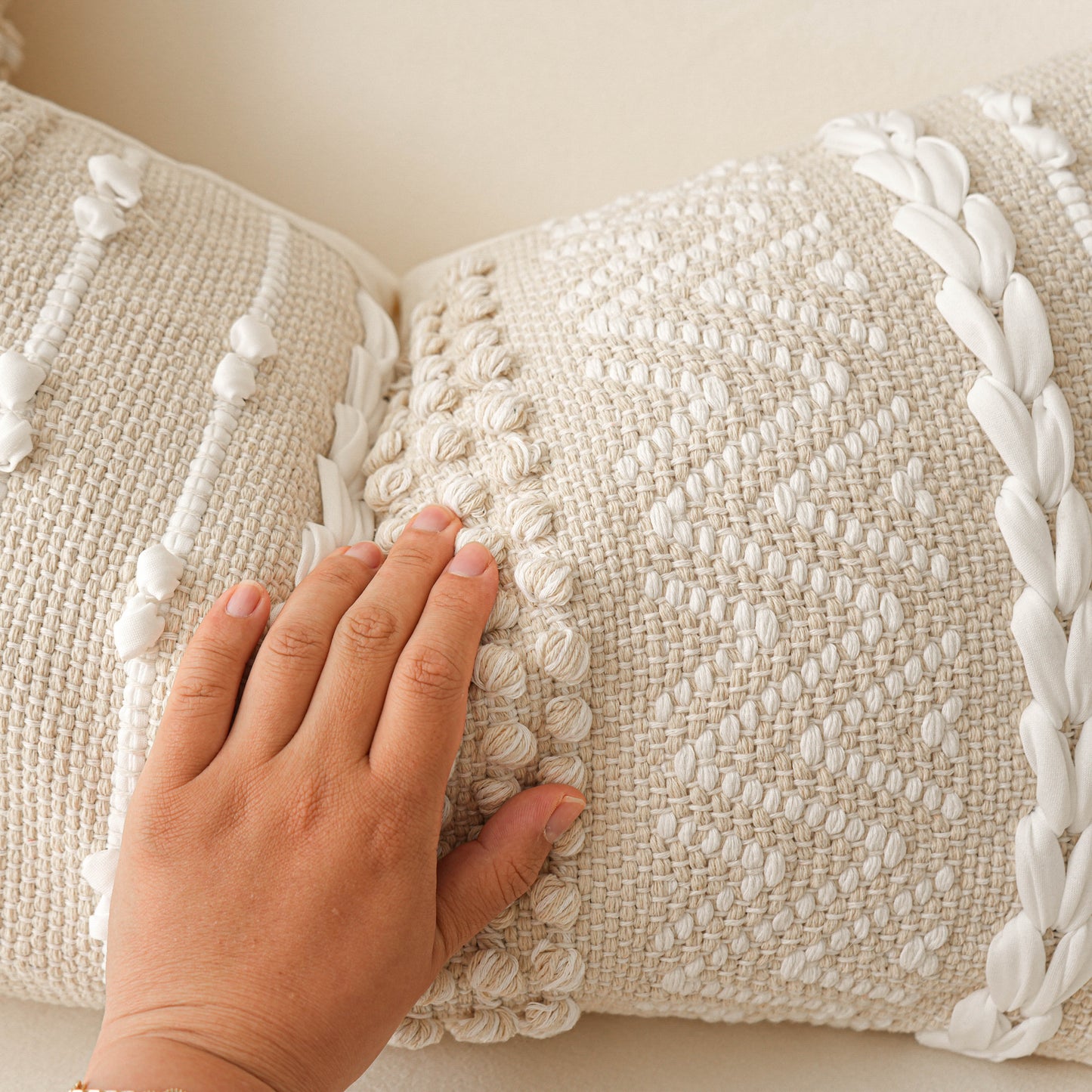 Handmade Cream Chevron Lumbar  Pillow Cover 14x36