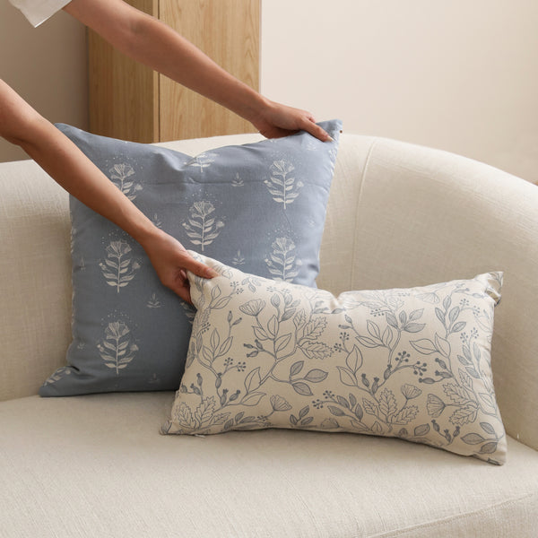 Ivyland Floral Coastal Blue Cotton Lumbar Pillow Cover 12x20
