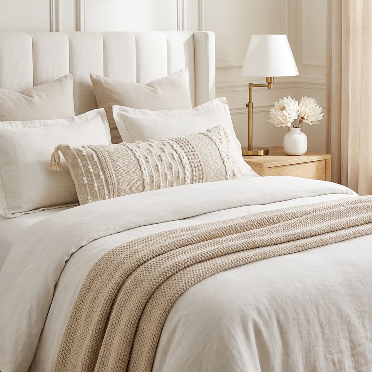 Handmade Cream Chevron Lumbar  Pillow Cover 14x36