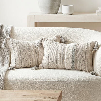 Serene Boho Woven Throw Pillow Cover - Gray