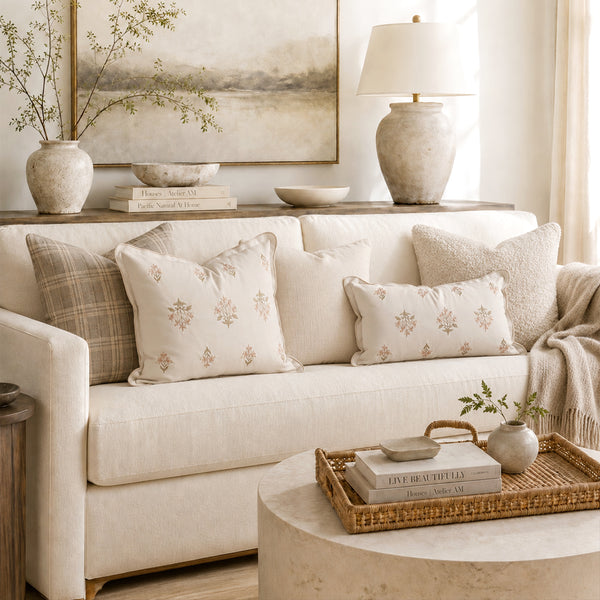Bloom Velvet Cream White Embroidery and Scalloped Edge Lumbar Pillow Cover 12x20