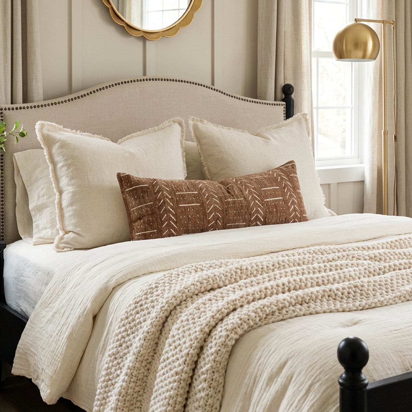 Chenille Soft Brown Pattern Throw Lumbar Pillow Cover 14x36