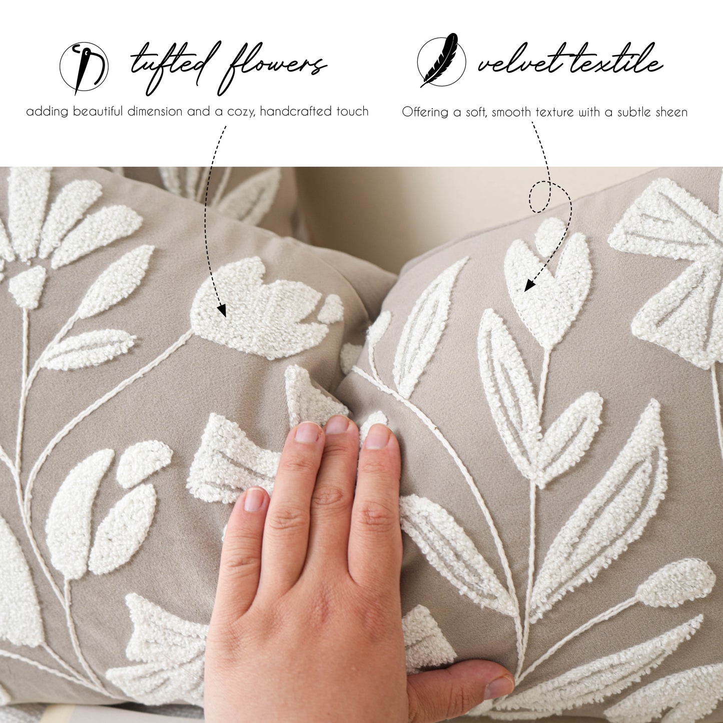Velvet Soft Taupe Flower Pattern Lumbar Throw Pillow Cover 14X36 inch