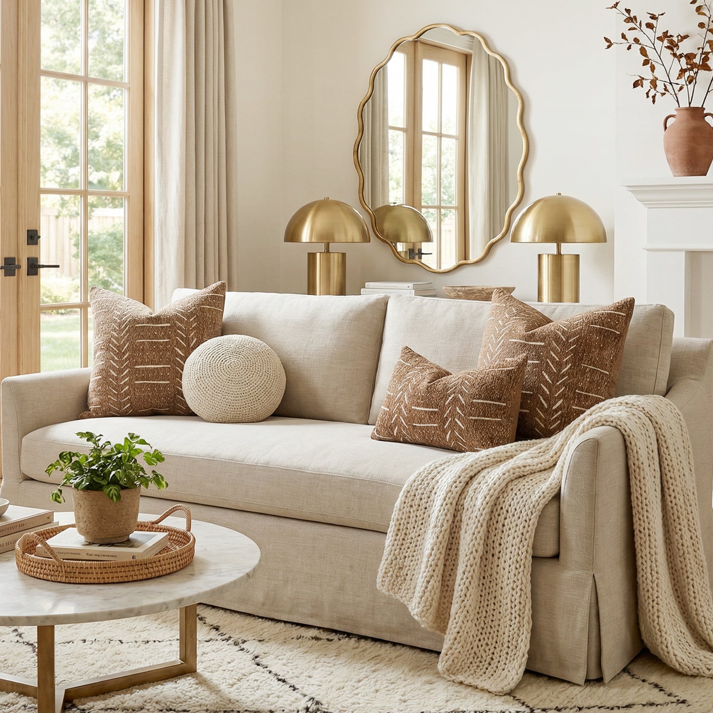 Chenille Soft Brown Pattern Throw Pillow Cover