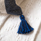 Handmade Dark Blue Boho Woven Lumbar Pillow Cover 14x36