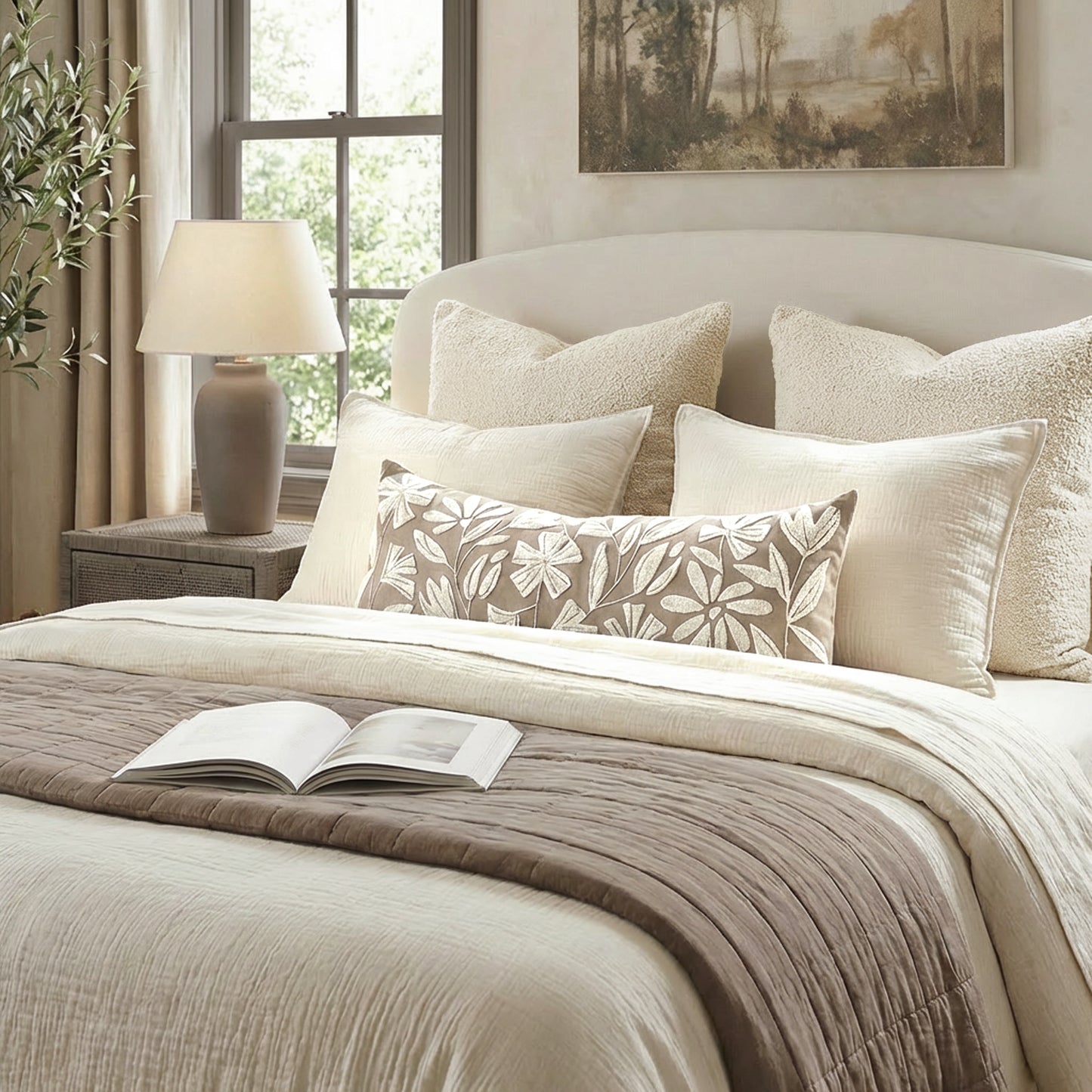 Velvet Soft Taupe Flower Pattern Lumbar Throw Pillow Cover 14X36 inch