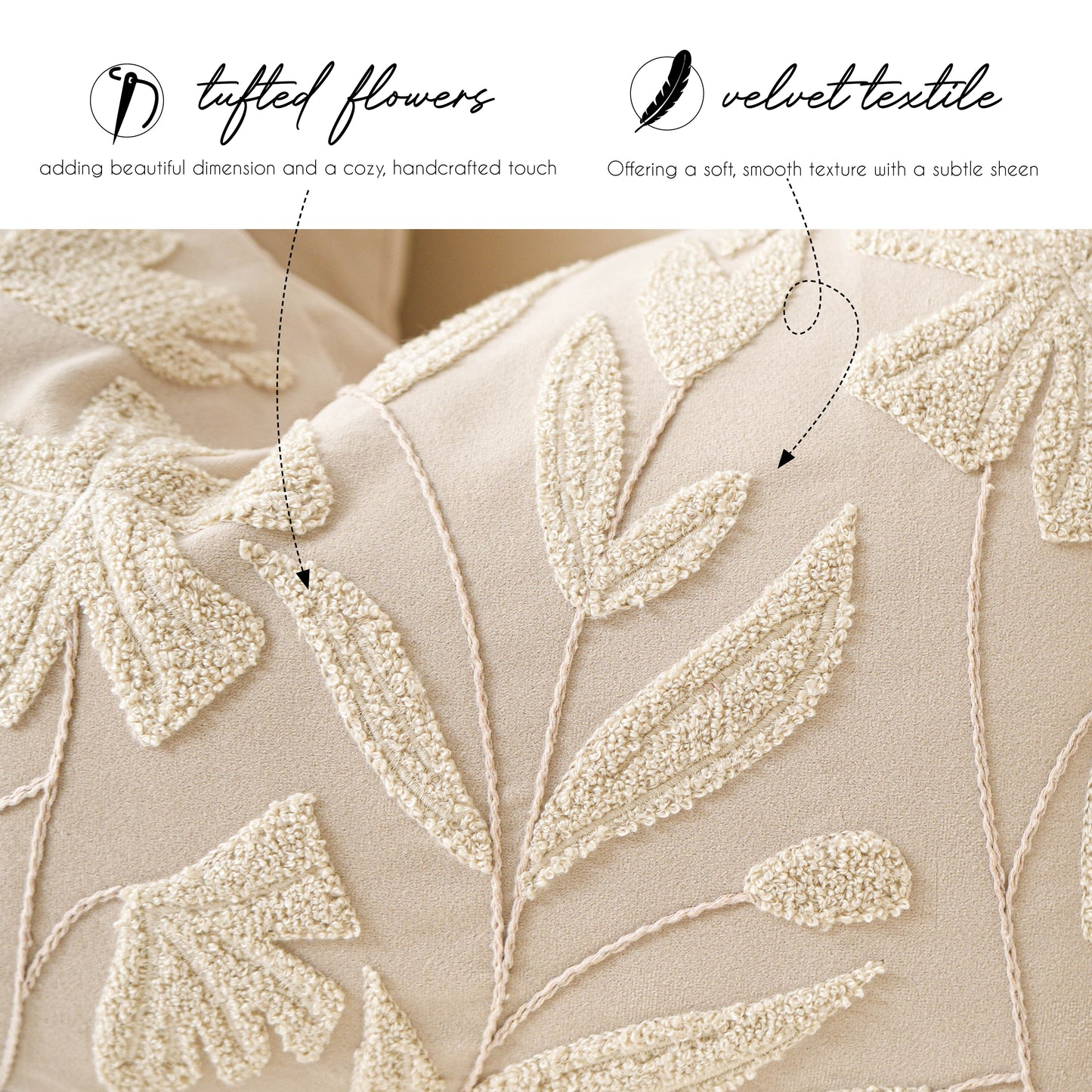 Velvet Soft Cream Flower Pattern Lumbar Throw Pillow Cover 14X36 inch