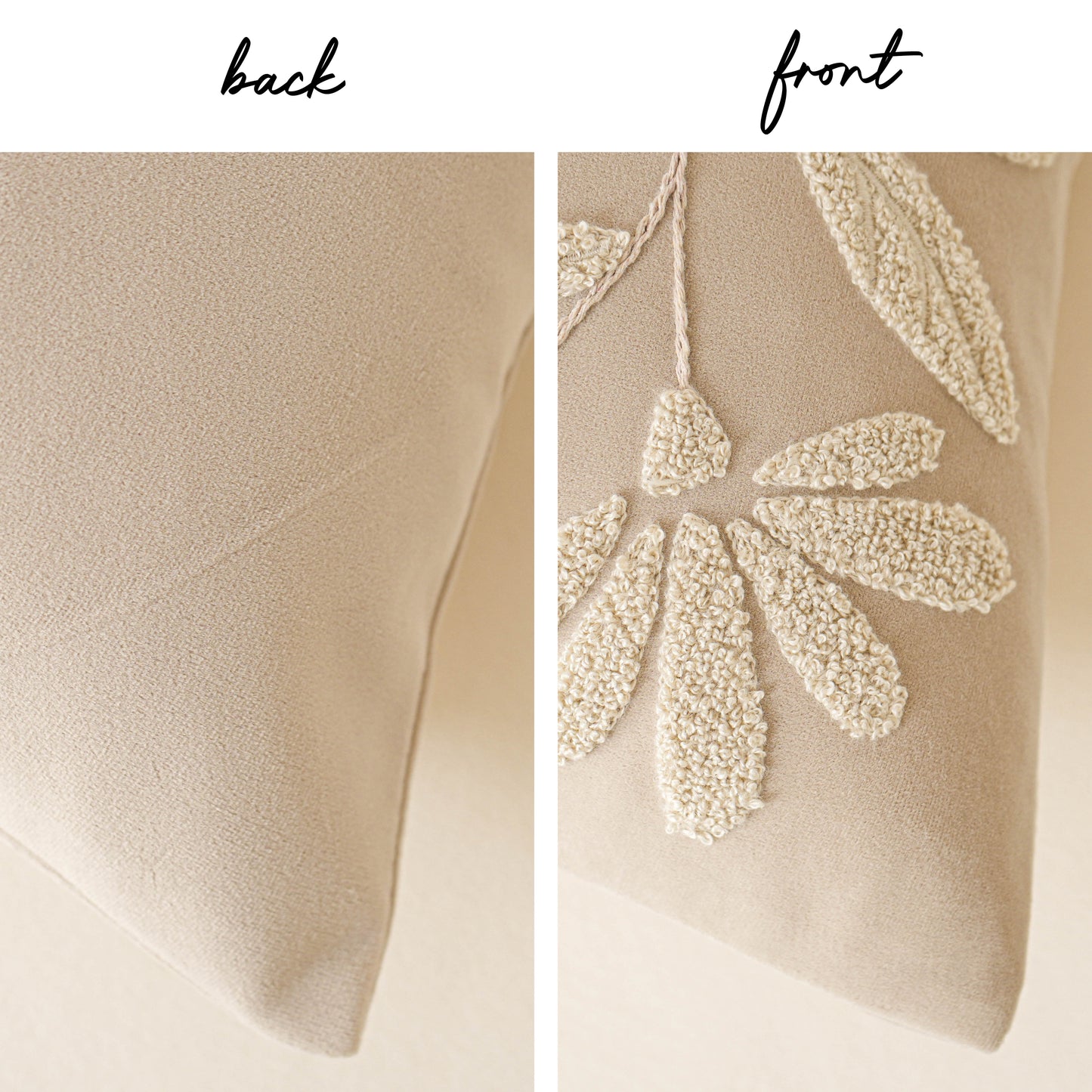 Velvet Soft Cream Flower Pattern Throw Pillow Cover