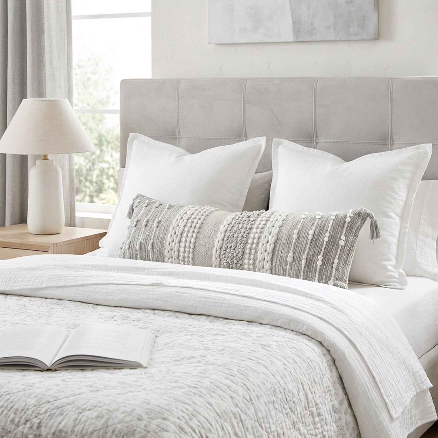 Handmade Gradient Gray Lumbar  Pillow Cover 14x36