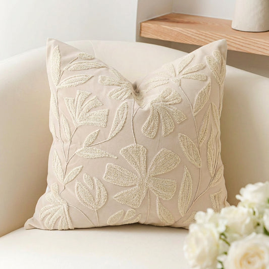 Velvet Soft Cream Flower Pattern Throw Pillow Cover