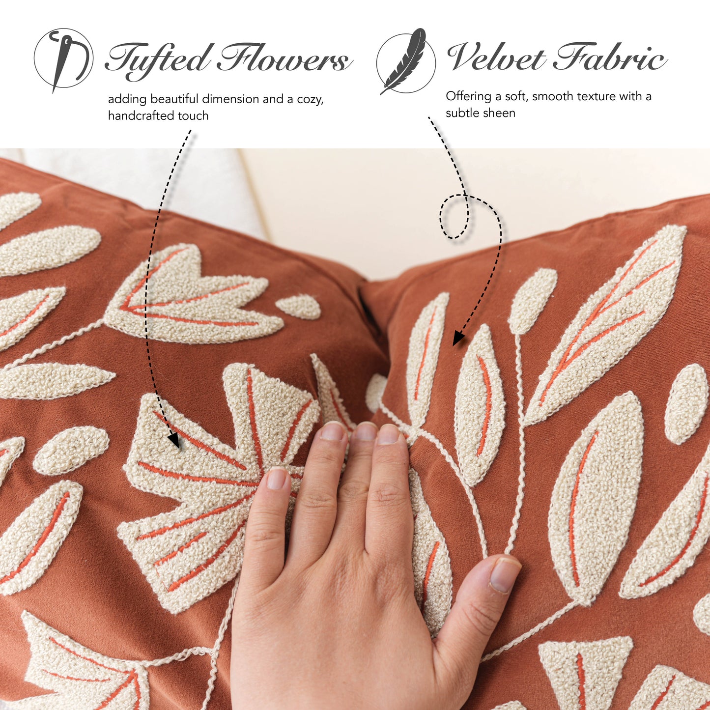 Velvet Soft Brick Red Flower Pattern Throw Pillow Cover