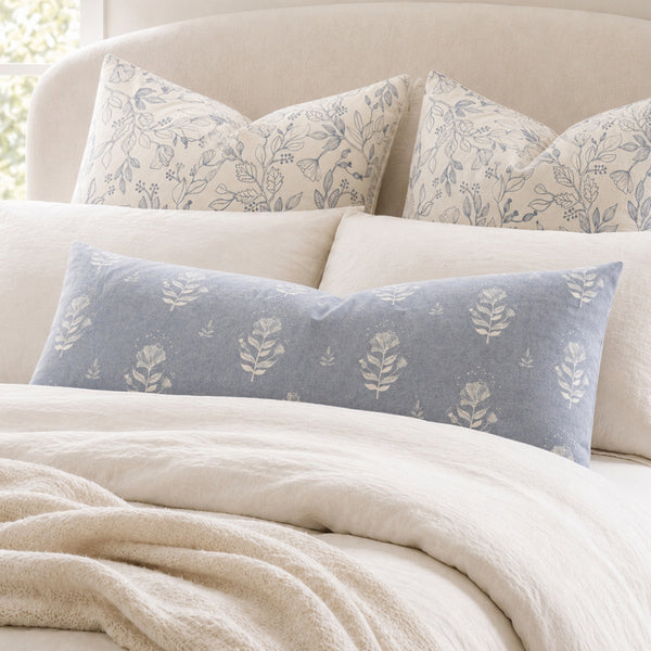 Ivyland Floral Coastal Blue Cotton Lumbar Pillow Cover14x36