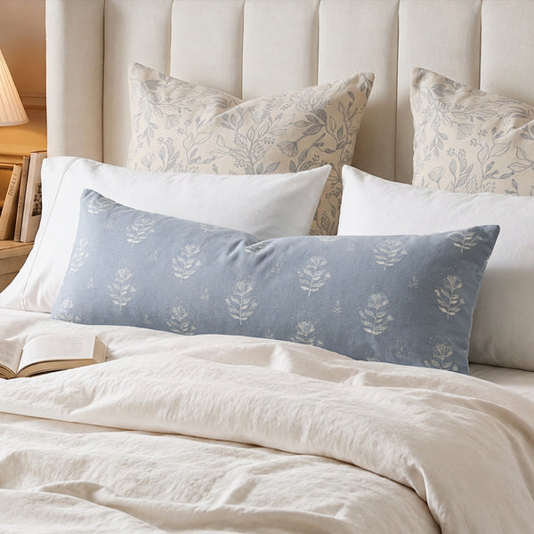 Ivyland Floral Coastal Blue Cotton Lumbar Pillow Cover14x36